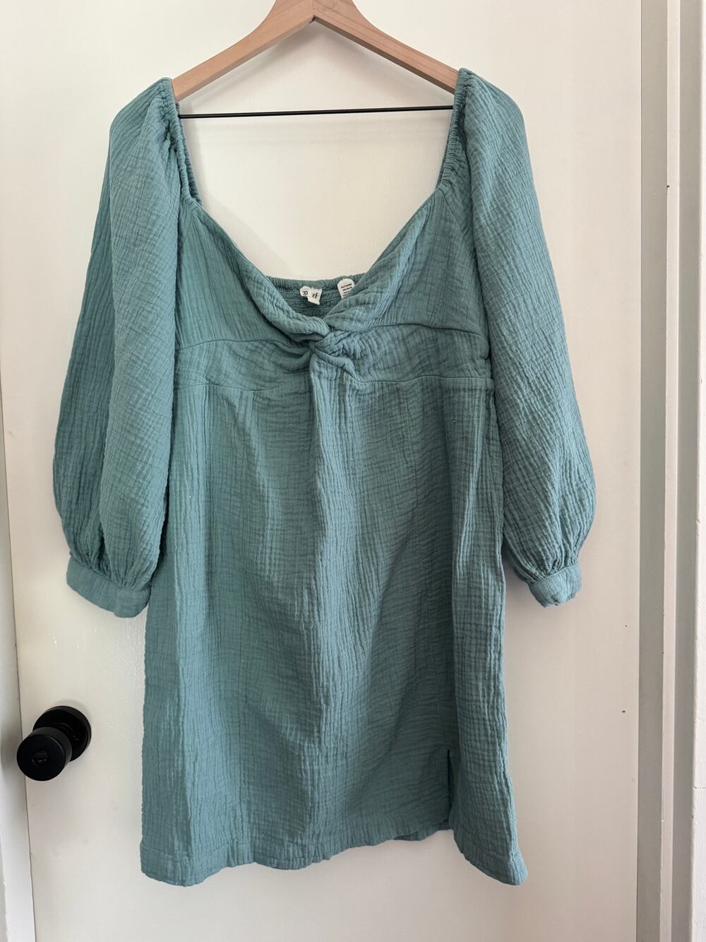 ROXY 3/4 puff sleeve teal cotton gauze mini dress - 2x